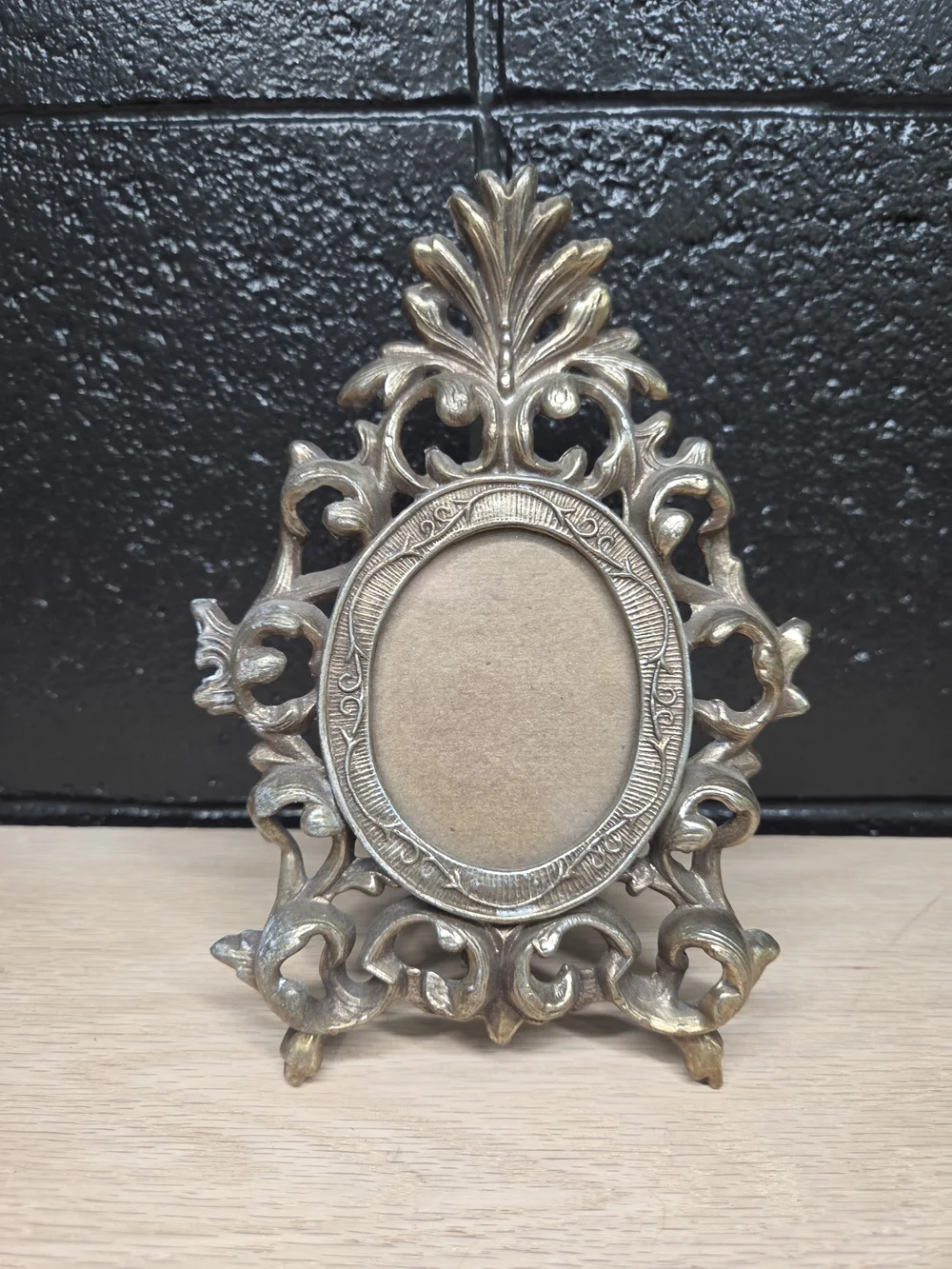Vintage Brass Picture Frame Art Nouveau Victorian Metal Easel Back